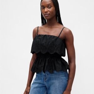 GAP Black Scalloped Eyelet Peplum Tank